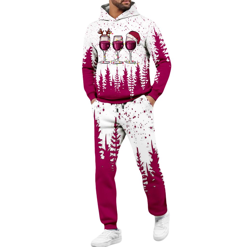 Men's Christmas Two-piece Hooded Sweatshirt, Jogging Pants, Sports Pants Set