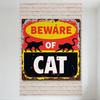 Vintage Beware of Cat Metal Tin Sign Rusty Weathered Warning Sign with Cats Silhouette for Home Bar Man Cave Decor