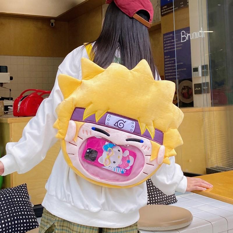 Haruno Sakura Uzumaki Naruto Cartoon Pattern Plush Backpack Cute Student Bag