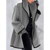 Cappotto da Donna Europeo e Americano Multicolore Girocollo Largo con Cappuccio in Lana - Moda Autunno/Inverno