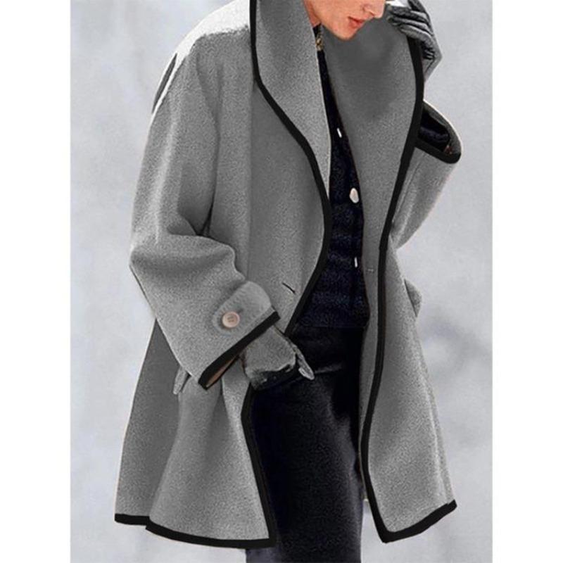 Cappotto da Donna Europeo e Americano Multicolore Girocollo Largo con Cappuccio in Lana - Moda Autunno/Inverno