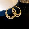 Real gold electroplated silver needle zircon round double-layer earrings niche design earrings light luxury high-end earrings women