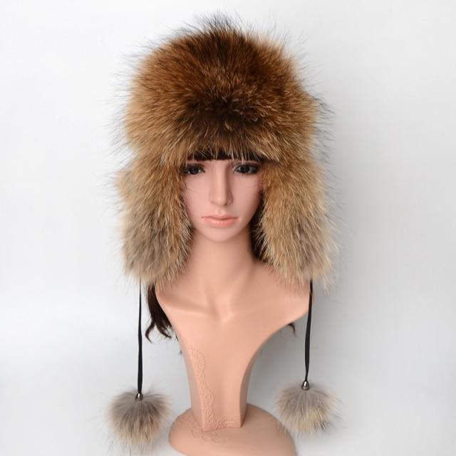 Earflap Winter Raccoon Fur Bomber Hat 