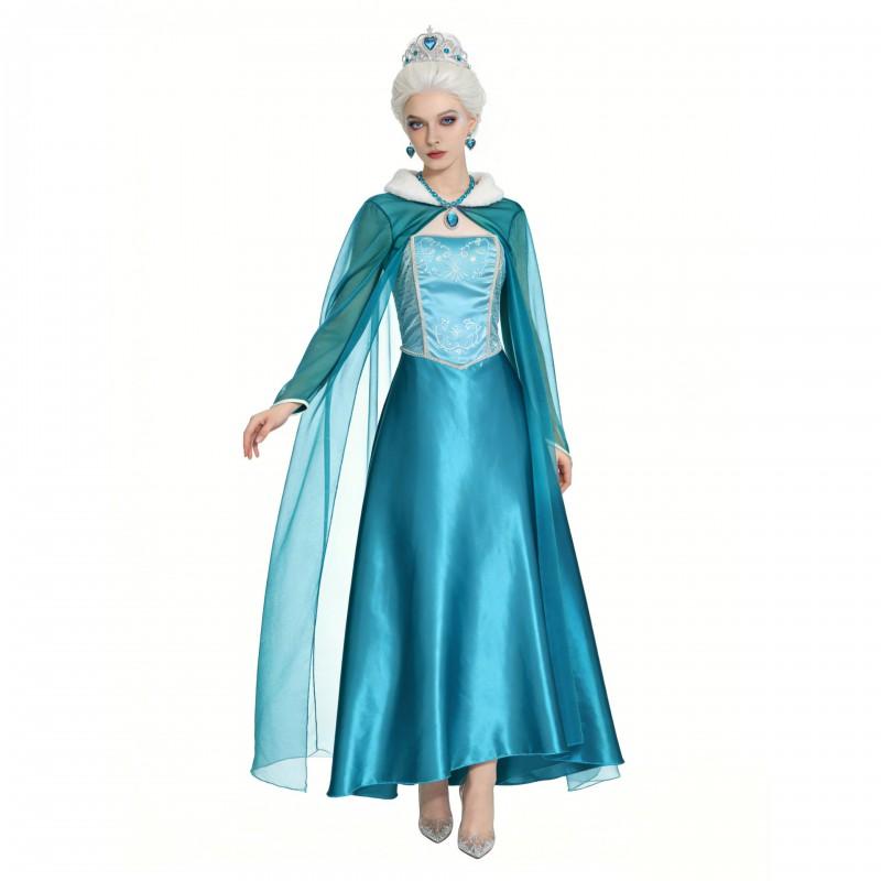 Elsa Costume Dress With Cape Women Cosplay Halloween Party Fancy Outfit Size S-4XL