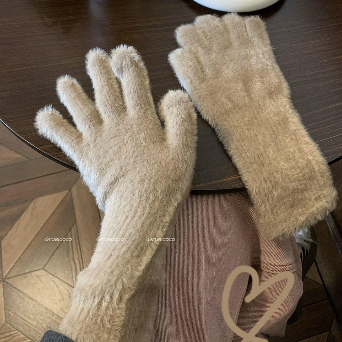 

Длинные перчатки из сладкой норковой шерсти, женские зимние, утолщенные, вязаные, теплые, короткие, пушистые, плюшевые, защитные перчатки для защиты рук от холода 1 pair хаки