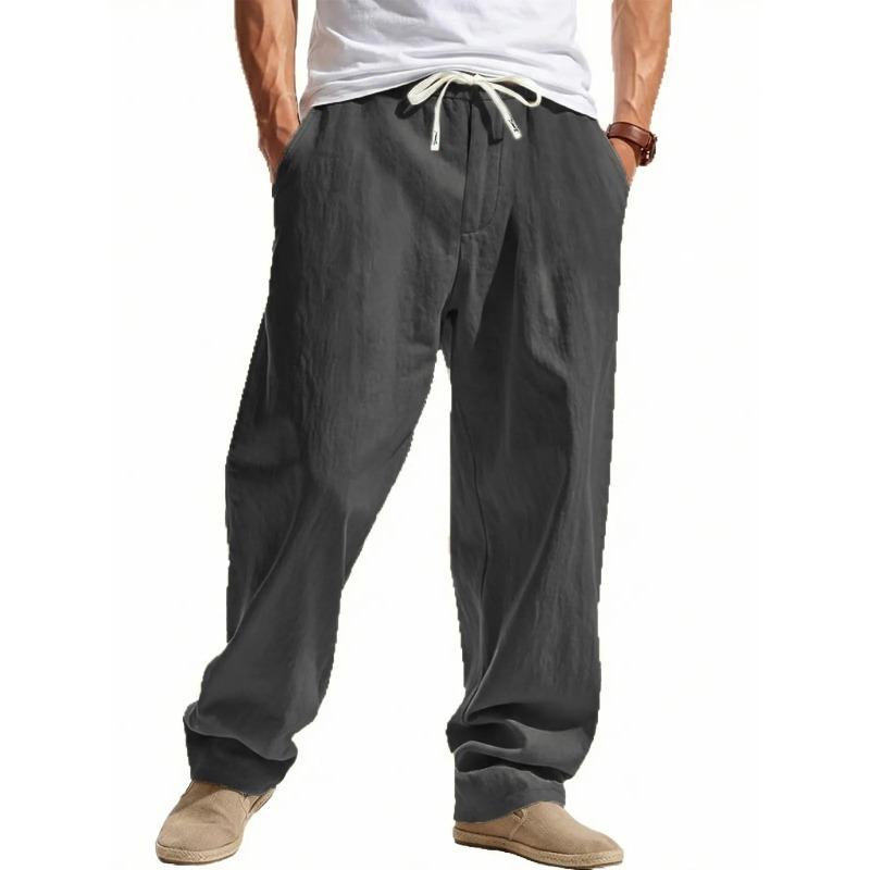 Mens Casual Linen Drawstring Waist Loose Long Pants