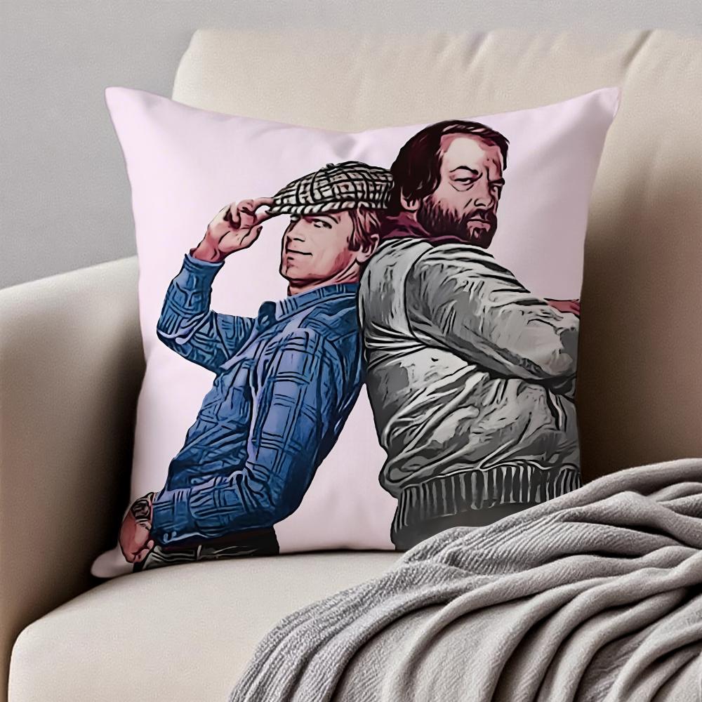 Classic Actor T-Terence Hill and Bud Spencer Cushion Cover Pillowcase Anti-dustmite Invisible Zipper Short Plush Sofa Cushion
