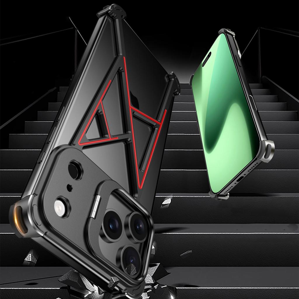 For iPhone 17 Pro Max Bumper Case Four Corner Airbag Kickstand Boardless A-Shape Metal Phone Cover