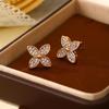 Gold-Plated Four-Leaf Clover Zirconia Stud Earrings, Simple Design, Light Luxury Fashion, High-End Full Diamond Accessories