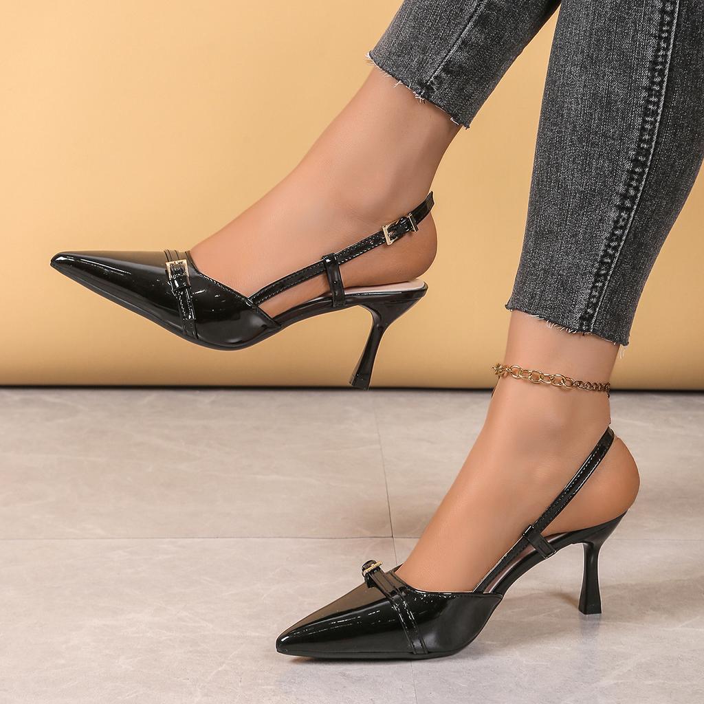 Fashion Women High Heels Sandals Spring Summer Buckle Trend Pointed Toe Sandals Hollow Open Toe Shoes Women Large Size Zapatos De Mujer