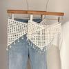 Bohemian Tassel Knitted Triangle Scarf Countryside Style Crochet Flower Scarves  Summer