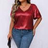 T-shirt Manches Courtes Uni Col en V Coupe Ample pour Femme Printemps/Été 2026