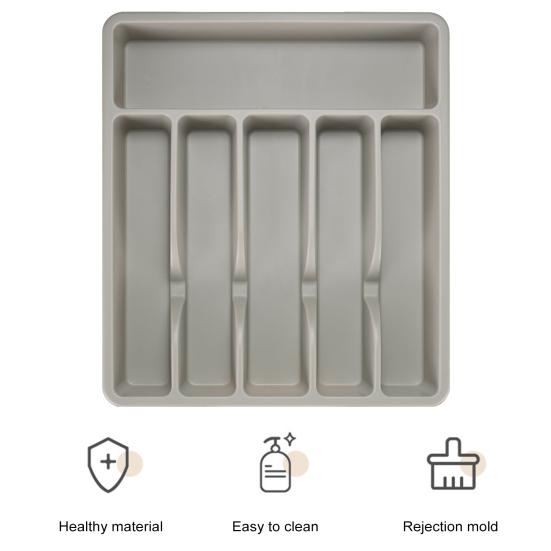 Bestikkskufforganisatorbrett 6 rom Plastoppbevaringsboks for kjøkkenredskaper Gafler Skjeer Kutter Solid BPA-fri Skilleholder