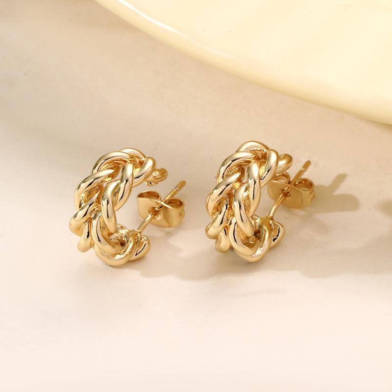 

Huajie Exquisite Twists Pattern Gold Color Shape Hoop Stud Earrings for Women High End Banquet Fashion Ear золотий