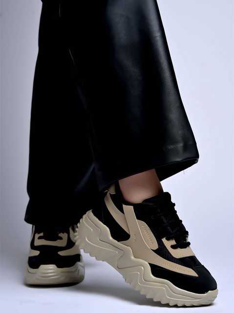 Chunky Platform Sneakers for Women Colorblock || Lace-Up Athletic Shoes with Wavy Sole Design Casual and Party