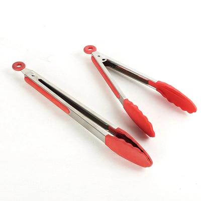 Red Plastic Handle Plum Blossom Clip Buffet Pancake Barbecue Food Clip Silicone End Brushed Stainless Steel Clip Hanging
