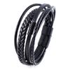 Black Multi Layers Leather Bracelet for Men,Metal Tube Charm Handmade Braided Rope Leather Bracelet,Gift for Husband Dad Son