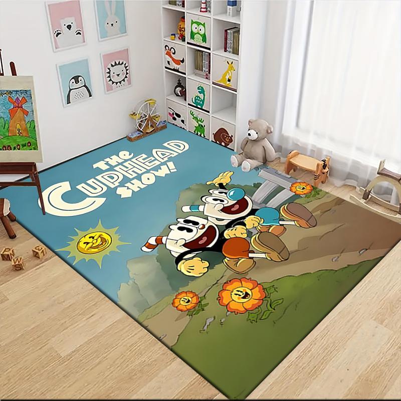 1 Stück Cuphead Mugman Abenteuer Teppich Teppich Anpassbar Weich Waschbar Rutschfest Zuhause Wohnzimmer Sofamatten Personalisierter Teppich 0917249