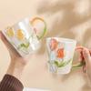 Creative Hand Painted Tulip Mugs High Appearance Level Ins Style Ceramic Cups  Niche Design Sense Drinking Cups and Coffee Cups