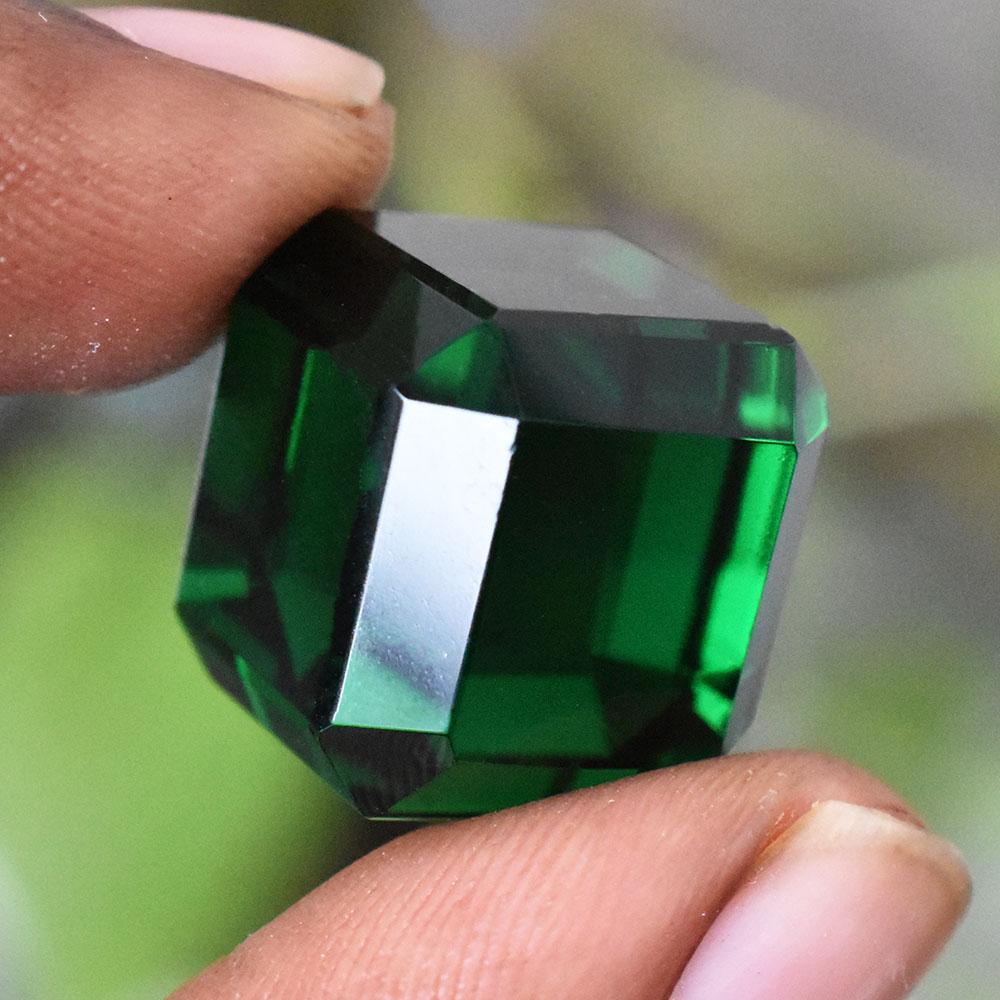 RARE 53Ct Cube Shape Lab-Created Green Garnet Loose Gemstone