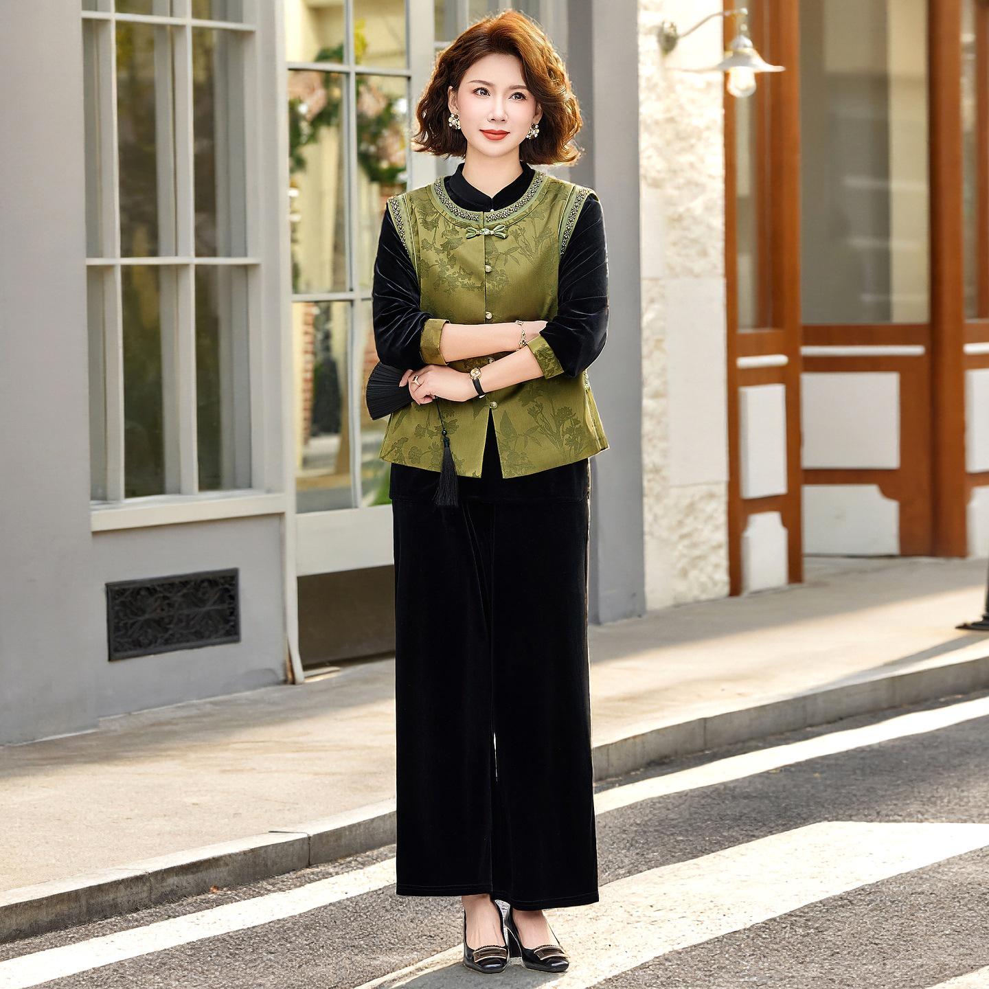 

Stylish Spring Outfit Set for Mid-Aged and Elderly Women - Elegant Chinese-Style Mother s Clothing 4XL (For 140-155 Jin)