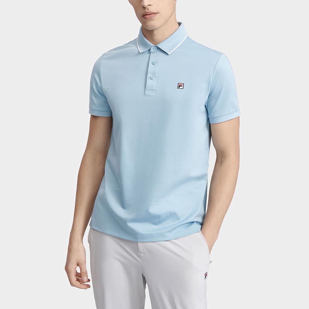 Fila Logo Print Casual Knit Short Sleeve Polo Shirt Men Polo Shirts Forget-Me-Not-Blue F11M321106ALB