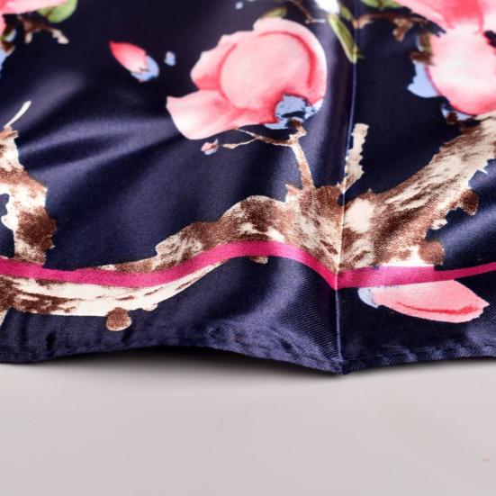 Exquisite Sunscreen Decorative Silk Scarf Women Elegant Peach Blossom Pattern Square Shawl Costume Accessories