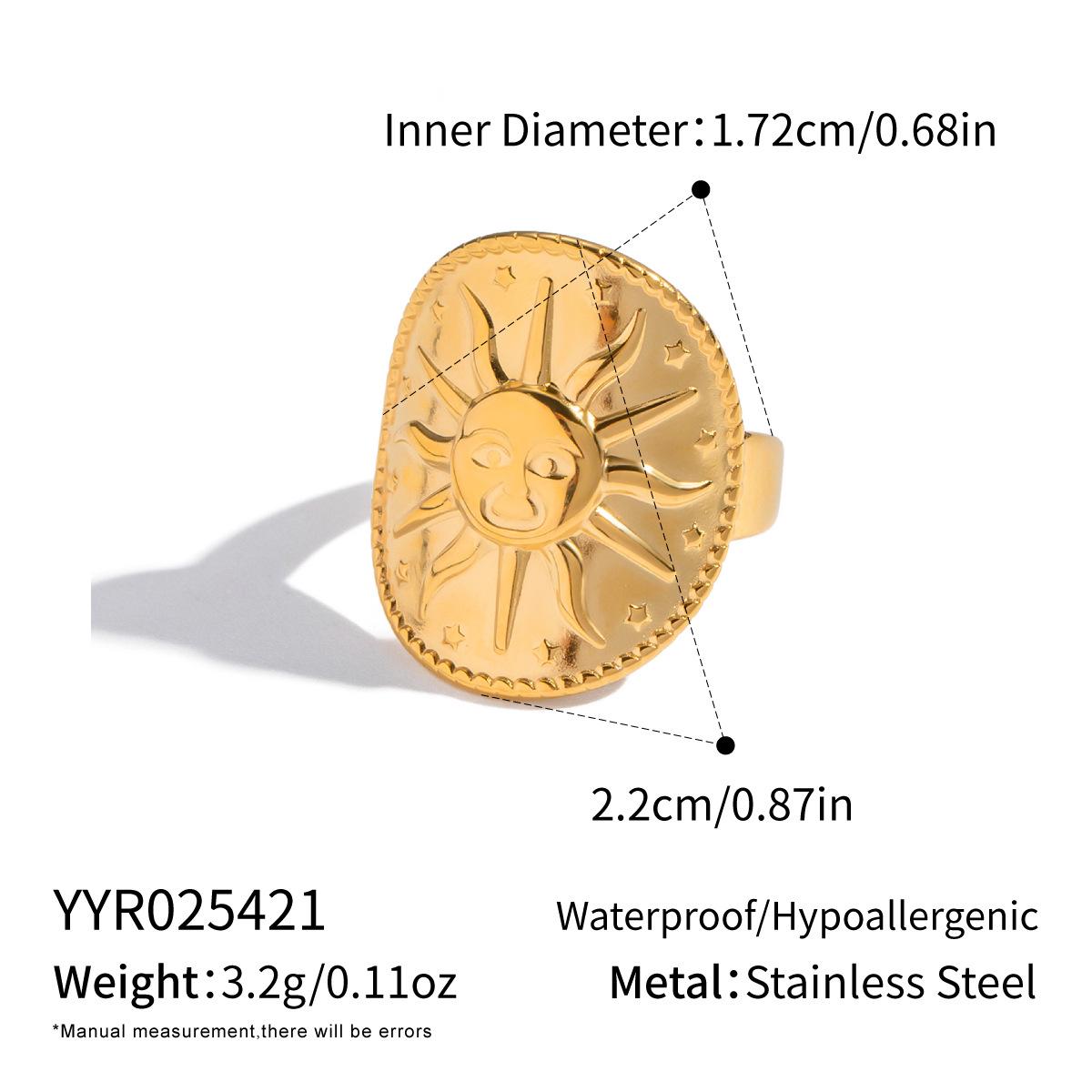 Ретро Открытое Кольцо из Нержавеющей Стали Xia Ling с Принтом Солнца
