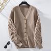 Vintage Solid Color V Neck Knitwear Cardigan Loose Long Sleeve Sweater Top for Autumn Winter