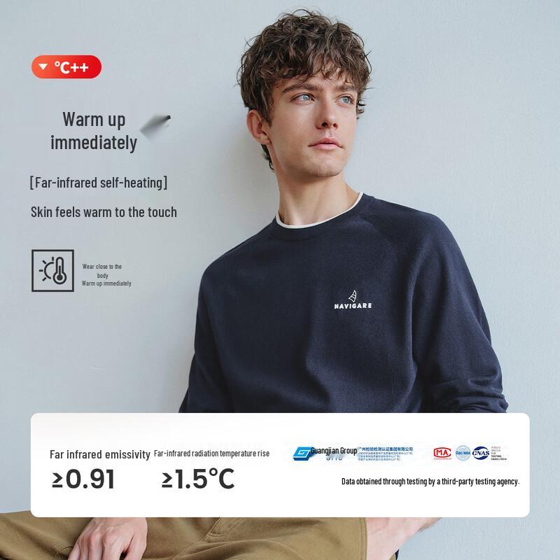 Navigare Men's 2025 Warm Cotton-Wool Blend Round Neck Sweater