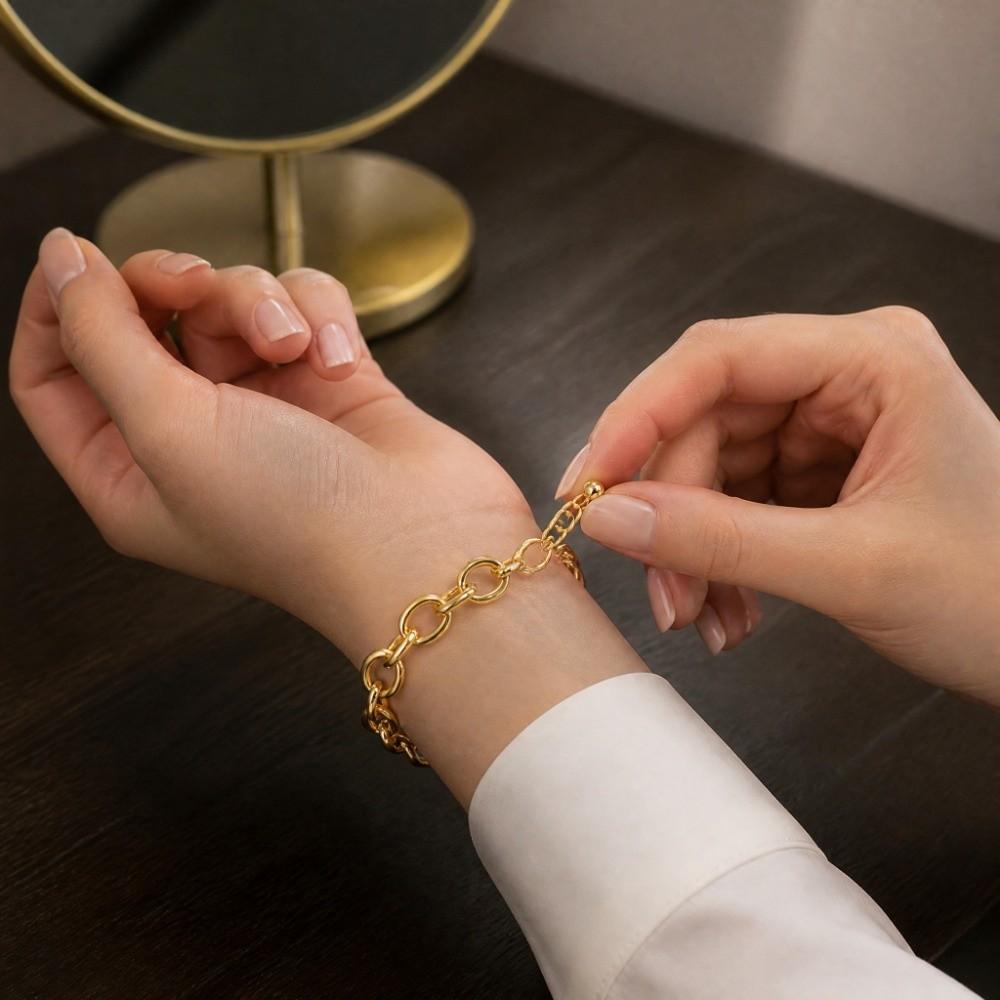 Gold Plated Chunky Chain Bracelet Stainless Steel Curb Link Bracelet Cable Chain Bracelet For Men
