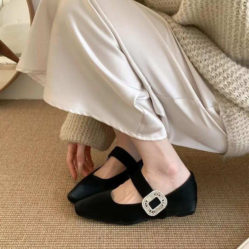 Fashion Versatile Womens Single Shoes with Low Heel Square Toe Straight Strap Anti Slip 2025 New Spring Outdoor Suede/PU Low Top Shoes