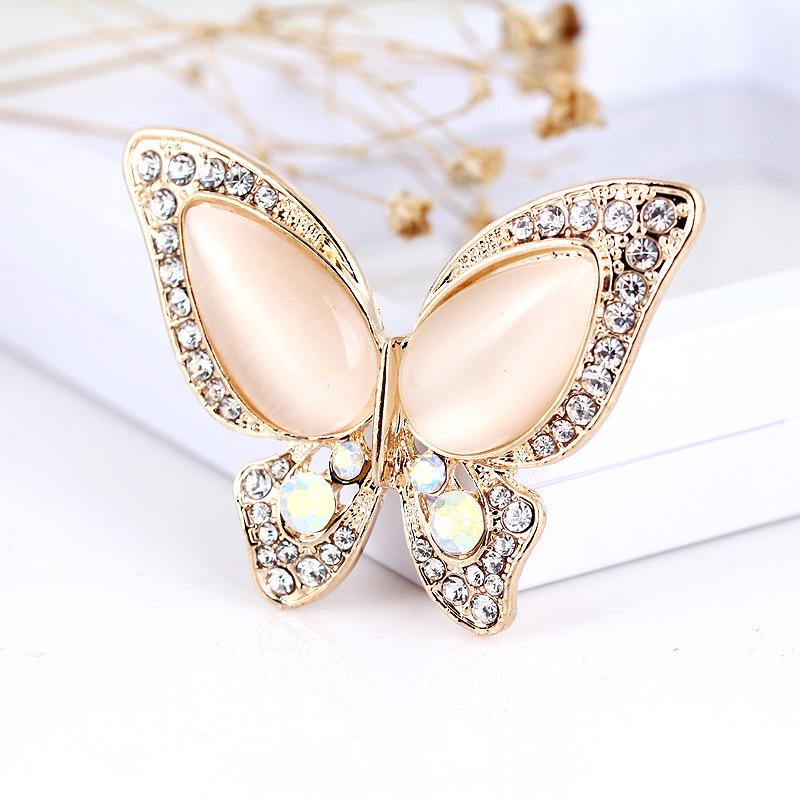 Colored Diamond Cat's Eye Butterfly Brooch Realistic Simple Stone Design Women's Fashion Temperament Versatile Daily Corsage Pin Jewelry