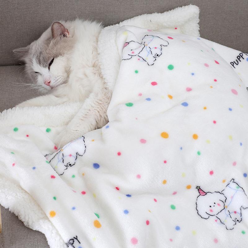 Double-Sided Fleece Pet Blanket Warm Thick Pet Mat For Dogs And Cats Cozy Sleeping Pad Reversible Pet Cover Soft Kennel Cushion