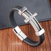 21CM Men Hand-woven Leather Rope Bracelet Black Hip Hop Vintage Chain Bracelet Male Stainless Steel Jewelry