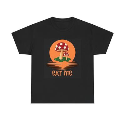Trippy Mushroom Eat Me Caps Tshirt Mystical Graphic Vibe Unisex Heavy Cotton Tee Unisex T-Shirt