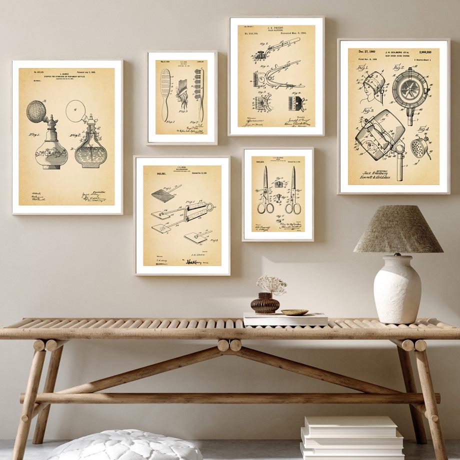 Hairdresser Shop Patent Wall Art Canvas Painting Hair Clippers Scissors Dryer Posters And Prints Art Mural Living Room Decor