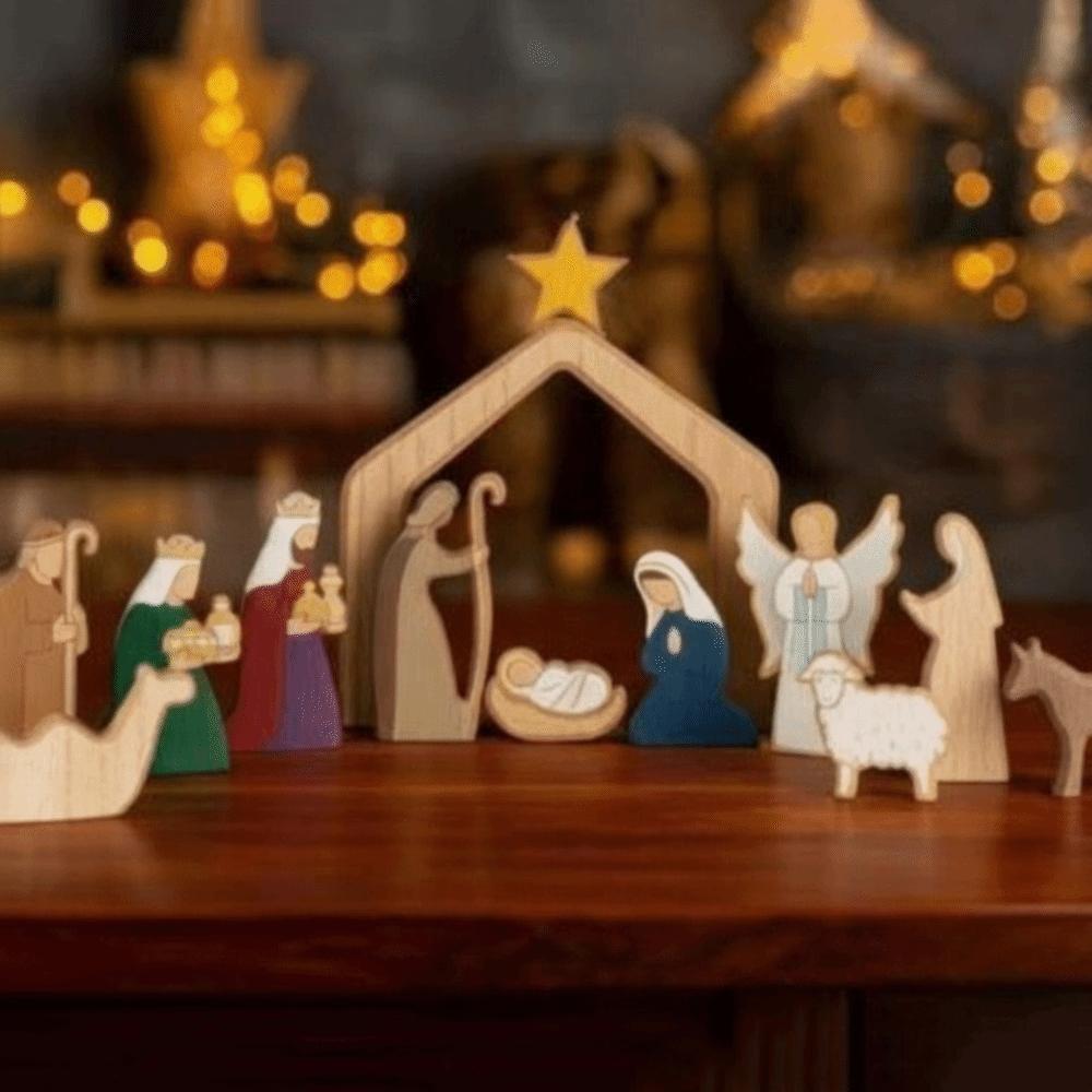 Mini Nativity Scene Decorations Wooden Christmas Table Centerpiece  Indoor Holiday