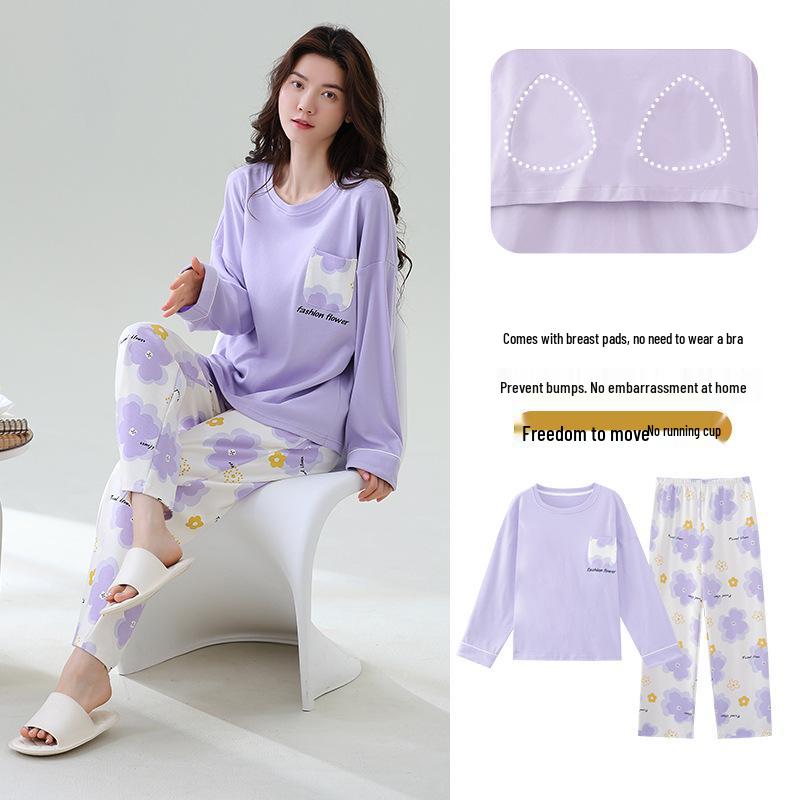 

Женская пижама с длинными рукавами и нагрудными накладками — комплект домашней одежды на весну и осень 2024 г. M