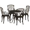 5 Pieces Garden Dining Set for 4, Cast Aluminium Outdoor Dining Set with 4 Armchairs and Round Dining Table with Parasol Hole