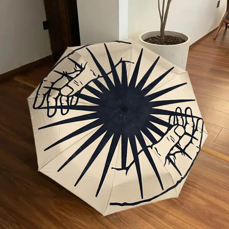 

1pc Sunburst Pattern Automatic Folding Umbrella, Portable Collapsible Design, 8-Rib Iron Frame, Outdoor Accessory yy250905064