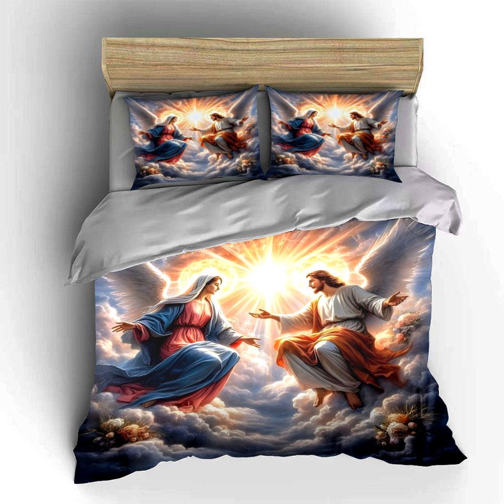 Angels Meeting in Divine Light Print Bedding Set 1 Duvet Cover 2 Pillowcases for Adult and Children Luxury Gift Full Size