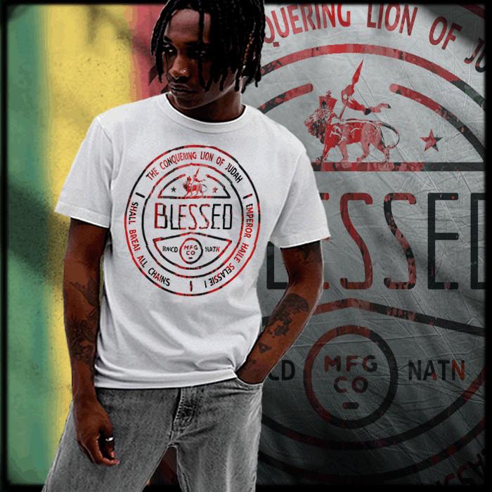 

Reggae t-shirt Jah Rastafari Haile Selassie I Blessings Jamaican Rasta Jah Bless L