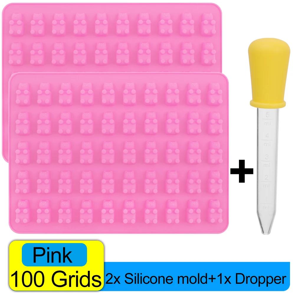 100/50x Gummy Bear Mold with Dropper Silicone Chocolate Mold Fondant Chocolate Candy Maker Moulds DIY Baking Decorating Tools