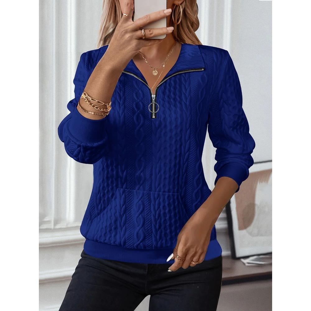 New Autumn and Winter Casual Lapel Zipper Long-sleeved Pocket Hoodie for Women