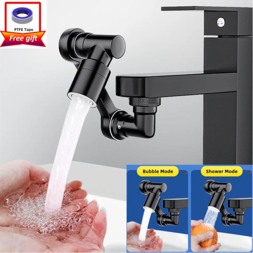 Universal 1440 Degree Rotatable Extension Faucet Sprayer Head 2 Modes Bathroom Tap Extend Adapter Aerator Faucet Extender Black