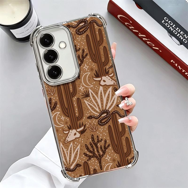 Cactus Pattern Plating Phone Case For Samsung A17 A07 A37 A57 A16 A56 A15 A55 A14 A54 A13 A53 A26 A36 A25 A35 A24 A34 A23 A33