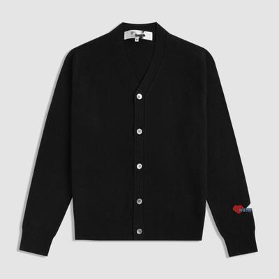CDG Kawakubo Mosaik Rotes Herz Strickjacke: PLAY V-Ausschnitt Locker Gestrickter Wollpullover