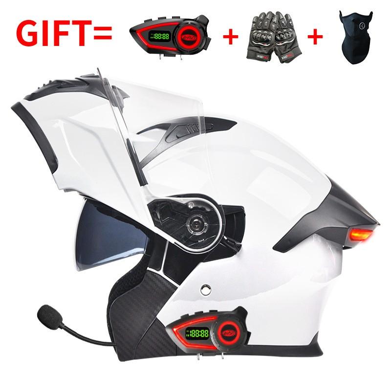 Bluetooth Smart Tail Light Motorcycle Flip-Up Helmet Men Women All Season Full Face Off-Road Riding