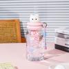 Cartoon Plastic Water Bottle 600ml with Handle Drinking Bottle Leakproof Straw Cup Summer